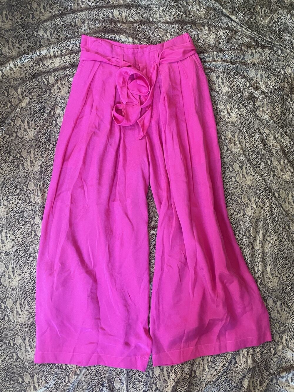 Love Binetti Wide Leg Silk Flowy Hot Pink Silk Palazzo Pants Trousers Sz XS